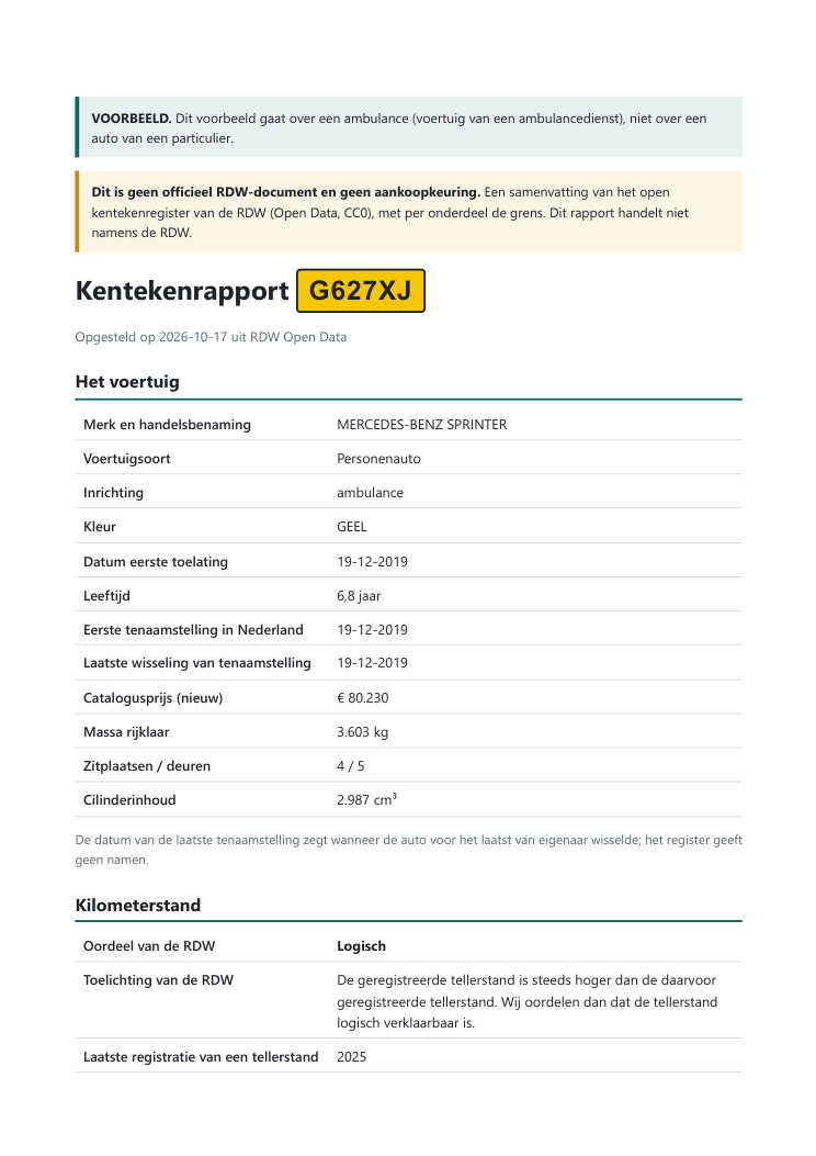 Eerste pagina van het voorbeeldrapport